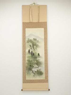 青浦筆　山水　肉筆絹本掛軸